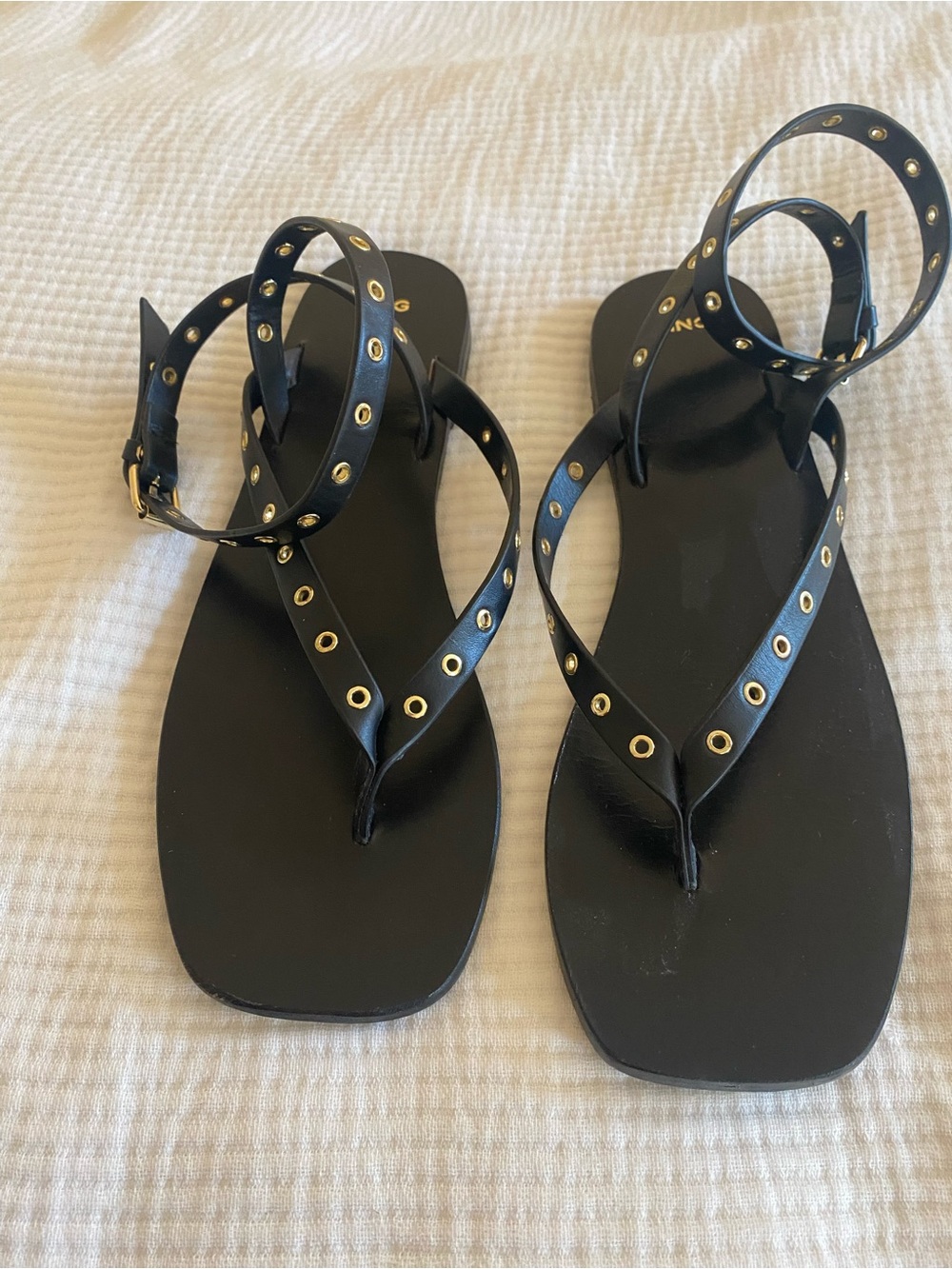 Black Grommet Ankle-Strap Women's Sandals - Mango